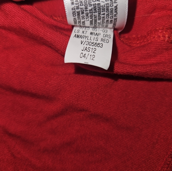 Old Navy Red Jersey Wrap Dress XS Rayon V-Neck Tie Waist Long Sleeve Fit & Flare - Picture 10 of 13